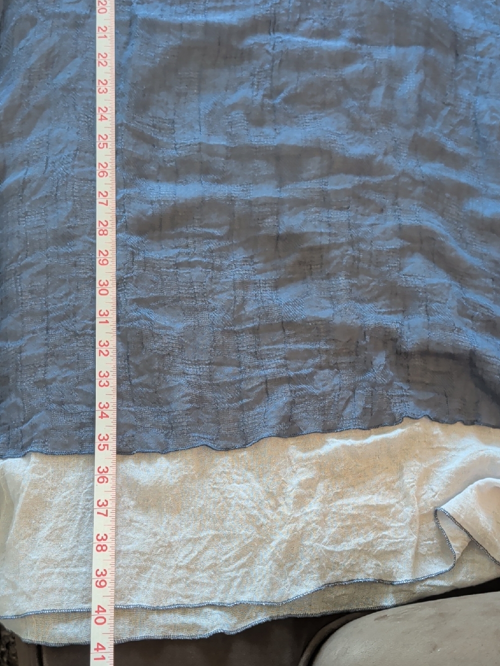 Simply Couture Slate Blue Linen Tank Dress with Ivory Hem Trim - Picture 8 of 8
